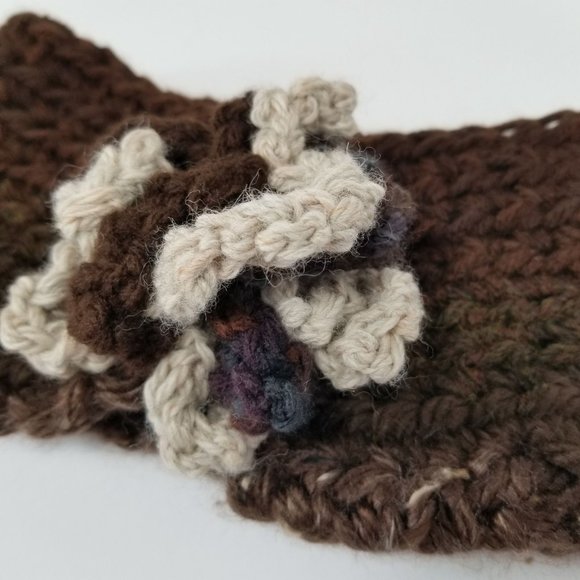 Brown Cream Ivory Flower Dreadlock Dread Ear Warmer Messy Bun Ponytail Hat Unise - Picture 3 of 9